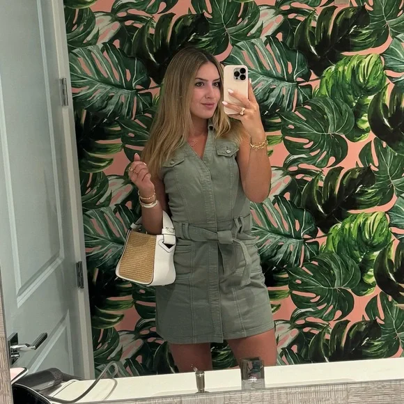 green emerald velvet dress Green Stripe Vintage Embroidery Paige Mini Dress main image 1